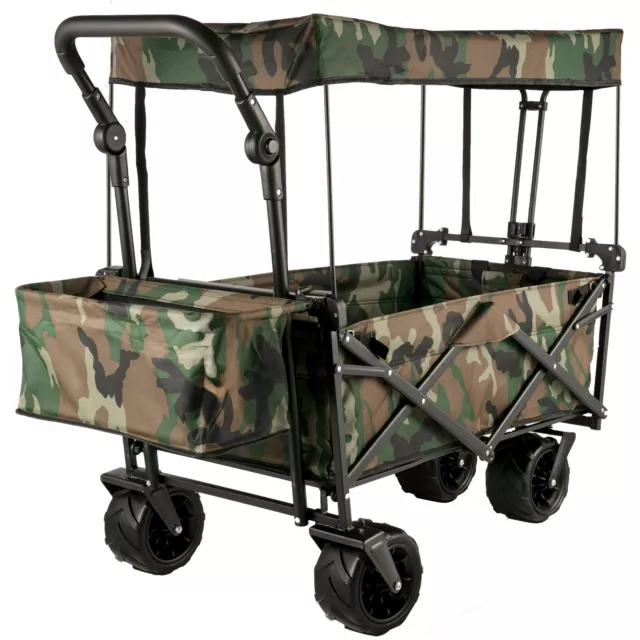 VEVOR Folding Wagon Cart Collapsible Garden Cart w/Canopy 220lbs Big Wheels