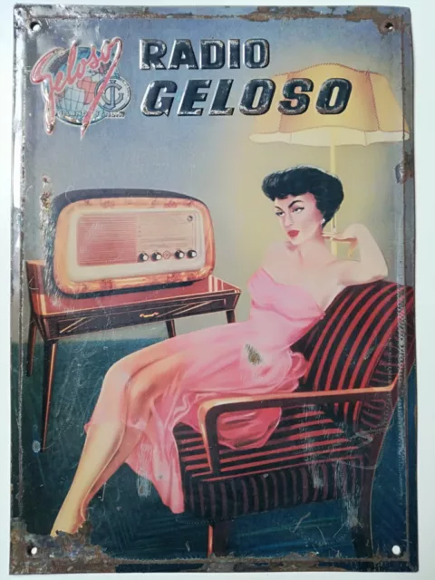"Radio Geloso" Insegna Smaltata Vintage In Metallo Modernariato Misure 34X24 Cm.