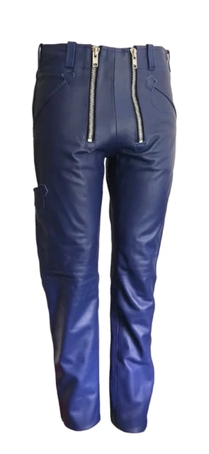 *NUOVI* PANTALONI DI PELLE Zimmermann in pelle bovina anilina blu tg.34 (pollici usa)