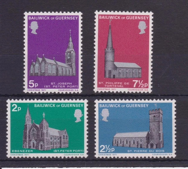 Sg 63-66 Guernsey 1971 Christmas Churches Stamp Set Mnh