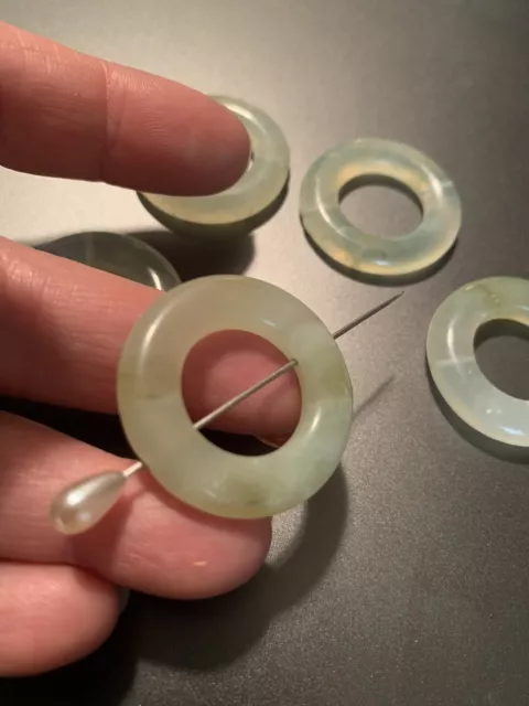 Vintage Carved Chinese Green Serpentine New Jade Ring Donut Bead 30mm