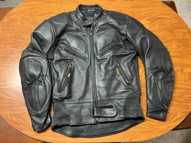 Mens Used Belstaff Black Leather Full Zip Motorcycle Jacket Size 40