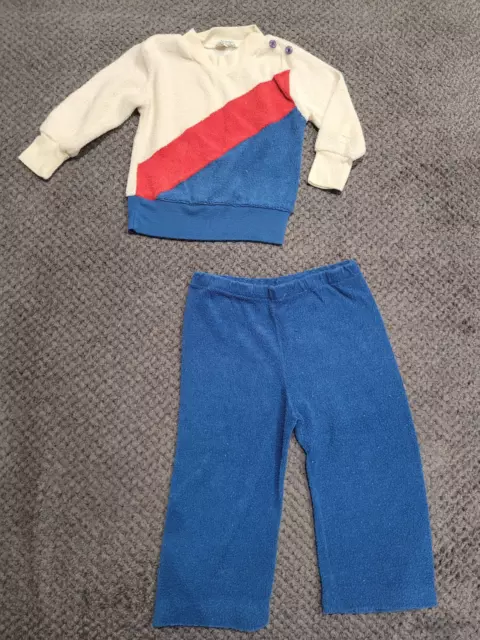 Vintage Confetti Knits Tracksuit Outfit Sweater + Pants Size 24 Month Toddler