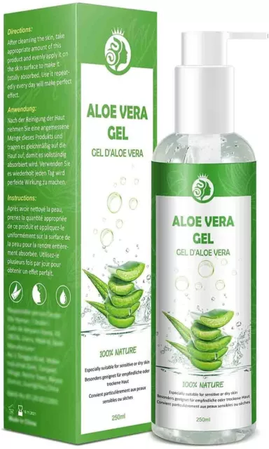 Gel de Aloe Vera 100% Puro natural, 250 ml,Hidratante,Cara,Cabello,Cuerpo,acné