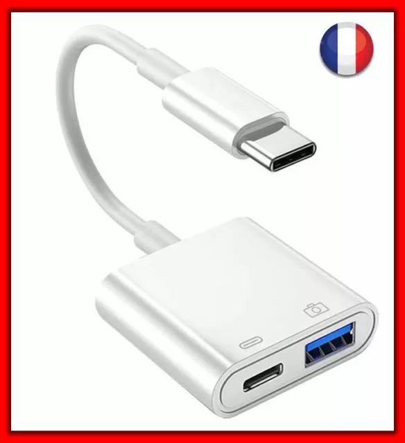 Adaptateur USB C Type C mâle Vers USB 3.0 femelle  OTG 2en1 Avec Port de Charge