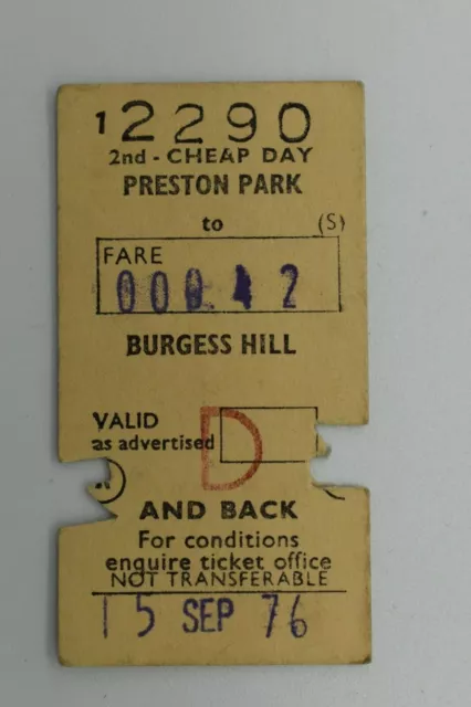 Railway Ticket Preston Park to Burgess Hill 2nd cheap day BR #2290