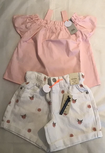 River Island Mini Girls Aged 2-3 Years Paper Bag Flower Shorts Outfit BNWT