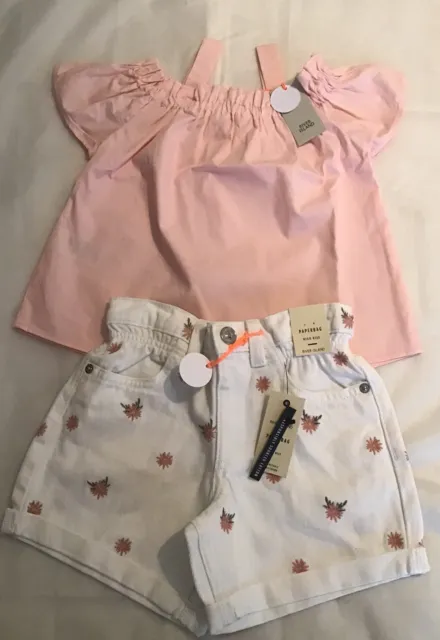 River Island Mini Girls Aged 4-5 Years Paper Bag Flower Shorts Outfit BNWT