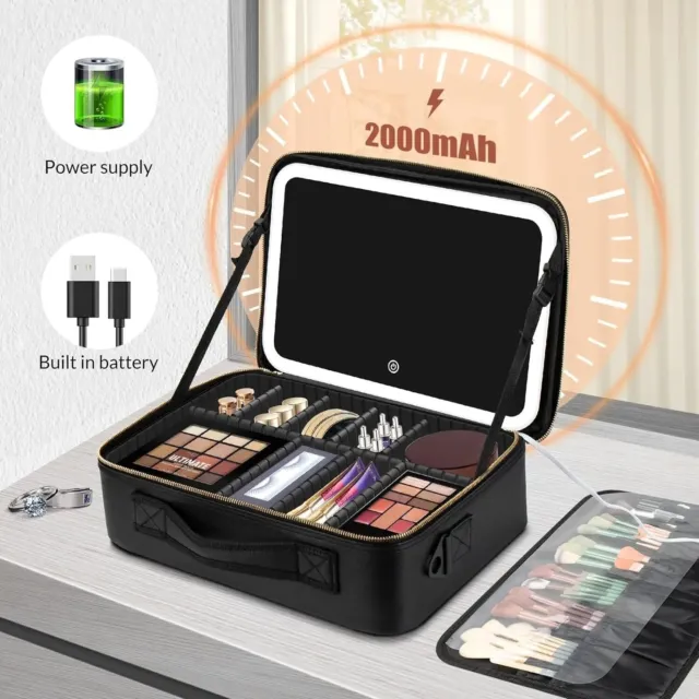 Makeup Bag Travel Cosmetic Bag Beauty Box Case Organizer with LED Light Mirror
