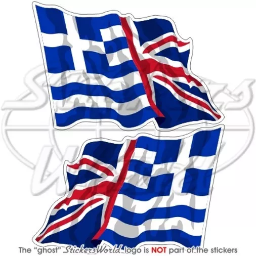 GRÈCE-UK UNION JACK Drapeau Flottant 120mm Autocollant x2 Stickers