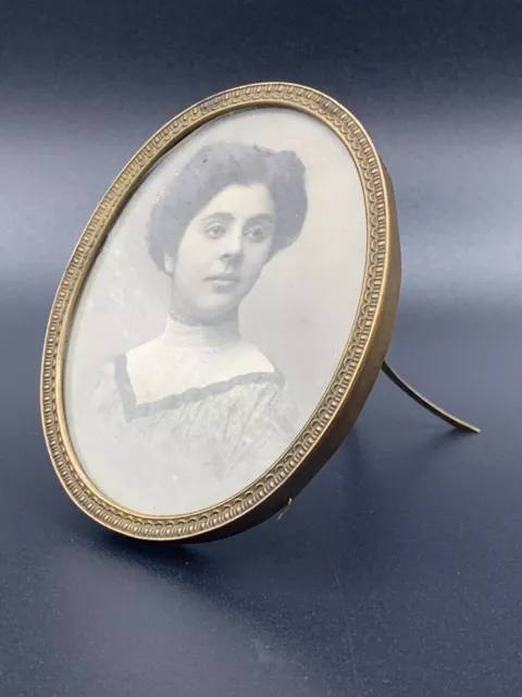 19th C. French Miniature Gilt Bronze Picture Photo Frame Glass Front Easel Back
