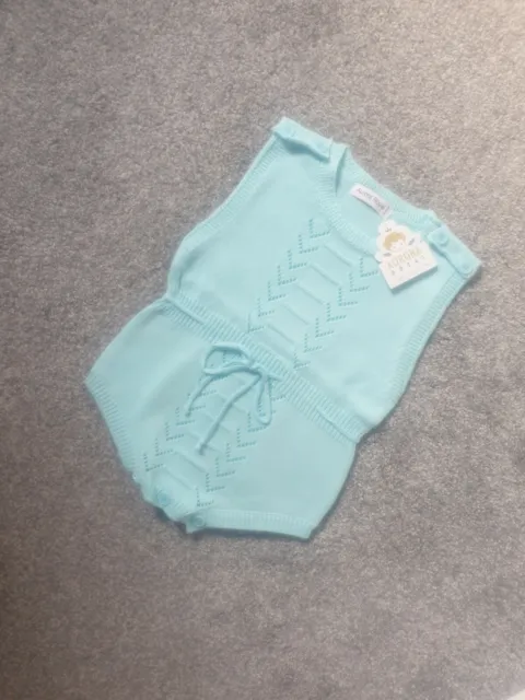 Baby Girls Turquoise Blue Knitted Summer Romper Outfit 12-18 months Spanish N