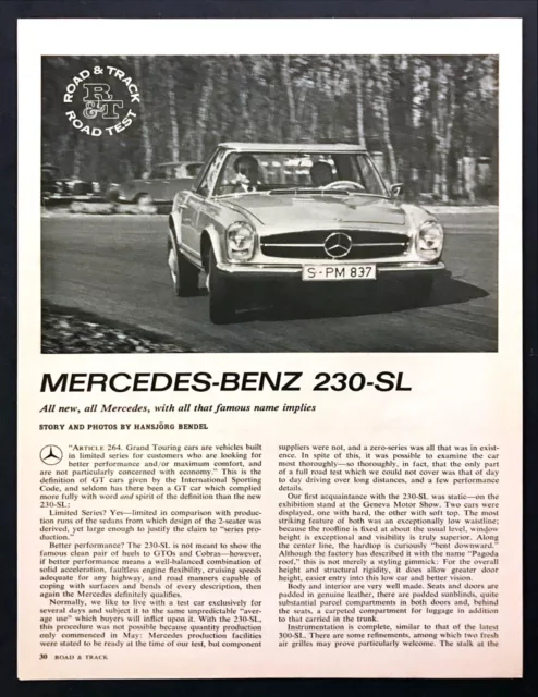 1963 Mercedes-Benz 230 SL Coupe Road Test Tech Data Photos Review Article