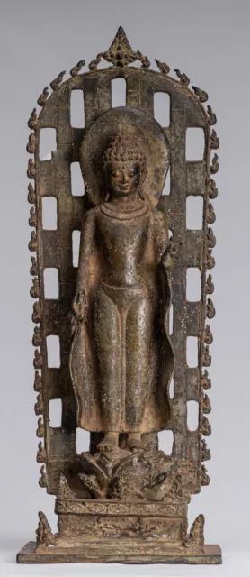 Ancien Indonésien Style Bronze Debout Java Teaching Statue de Bouddha - 39cm/16