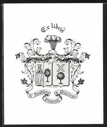 Exlibris von Mercedes de Olaneta für Magdalena Osamendi de Osaciregui, Wappen m