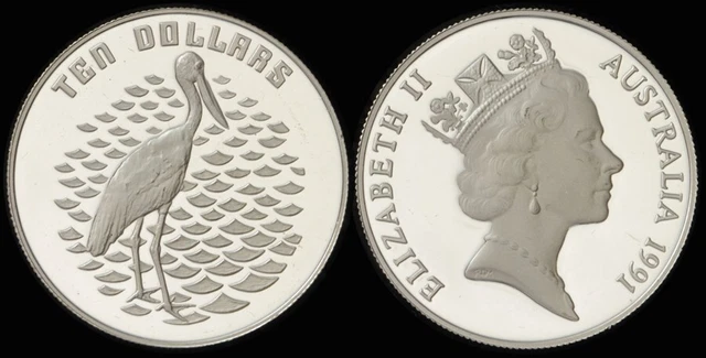 Australia: 1991 $10 Bird (Jabiru) Piedfort 1.20oz ASW Silver Proof capsule only