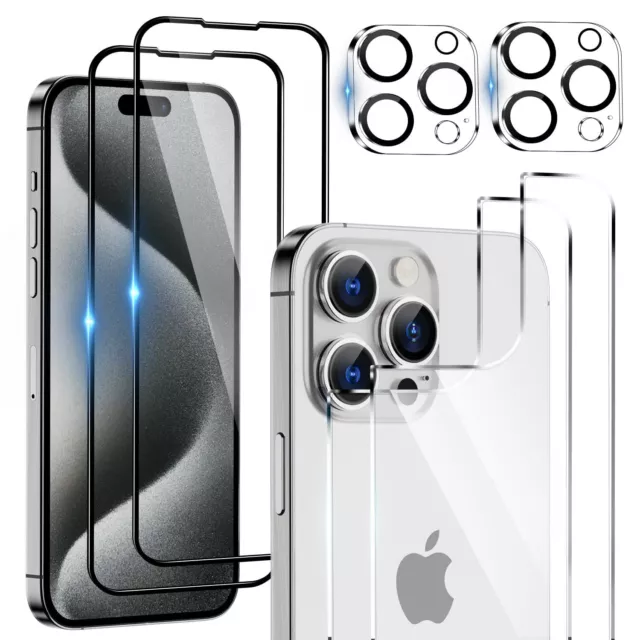 2X For iPhone 15 14 13 Pro Max Tempered Glass Back Screen Lens Camera Protector