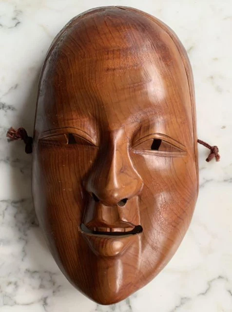 Showa Retro Wooden Noh Mask Small Mask Craft Wood Carving from Japan