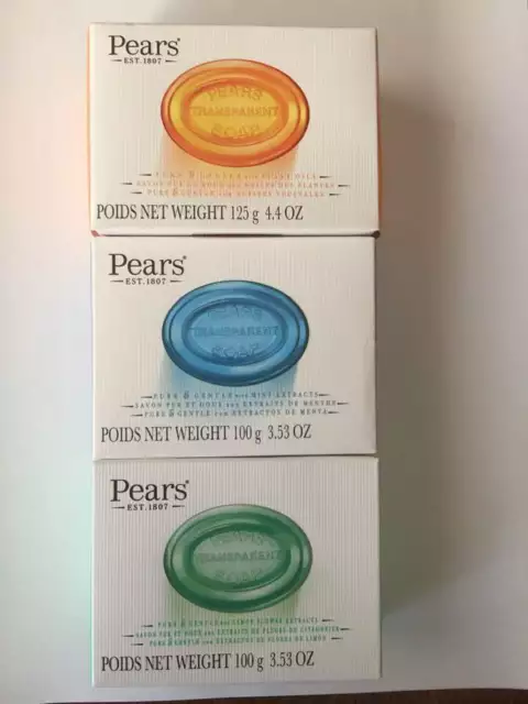 Pears Pure & Gentle Care Transparent Bar Soap Original, Blue W/Mint or Green