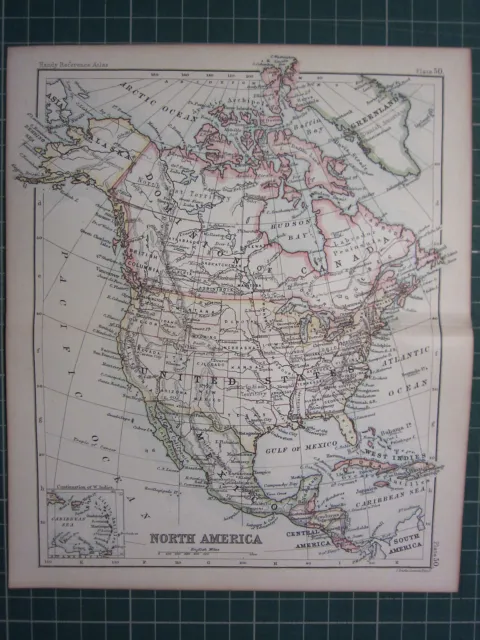1887 Antique Map ~ North America ~ United States Alaska Mexico West Indies
