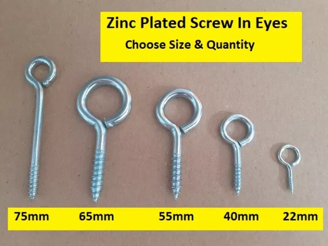 Screw In Eye Hooks Eyelet Vine Loop Hook Hanger Wall & Ceiling CHOOSE SIZE & QTY