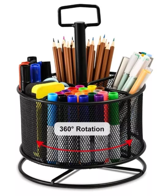 Marbrasse Mesh Desk Organizer, 360-Degree Rotating Multi-Functional Pen Holder