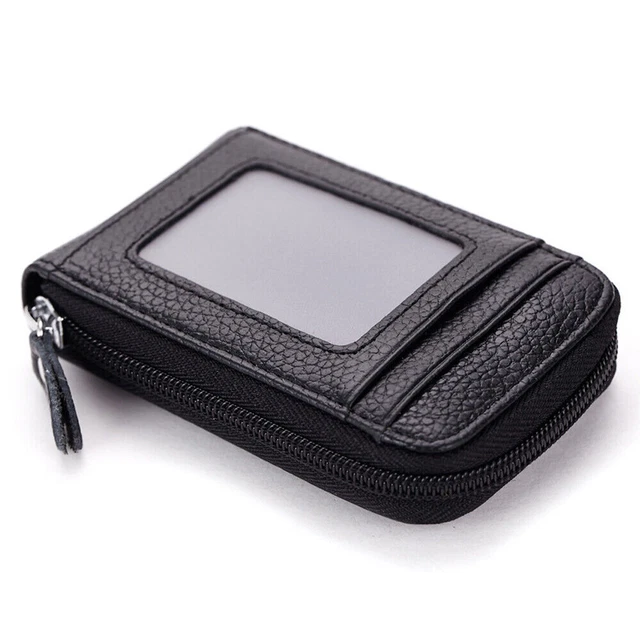 Genuine Leather Men Wallet Credit Card Holder RFID Blocking Zipper Pocket Thin 2