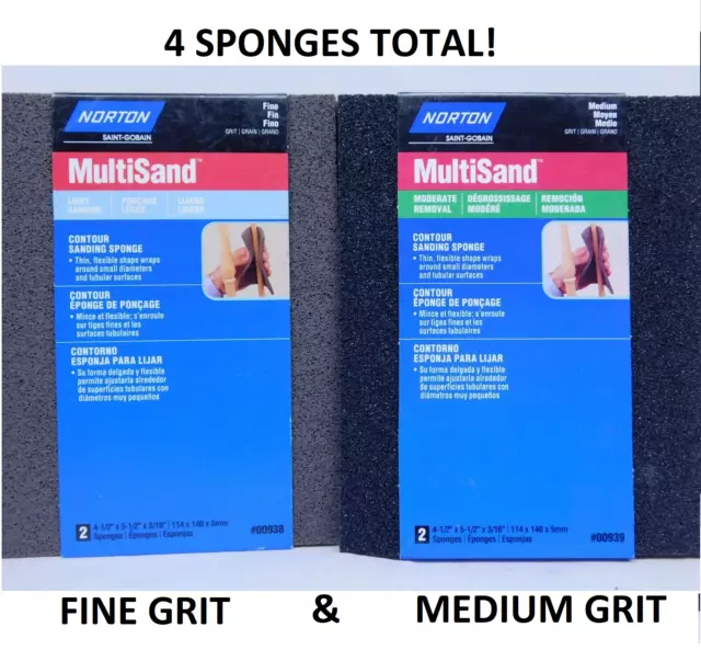 4pcs NORTON LIGHT/MODERATE SANDING SPONGE 4-1/2" x 5-1/2" FINE/MEDIUM (HR)