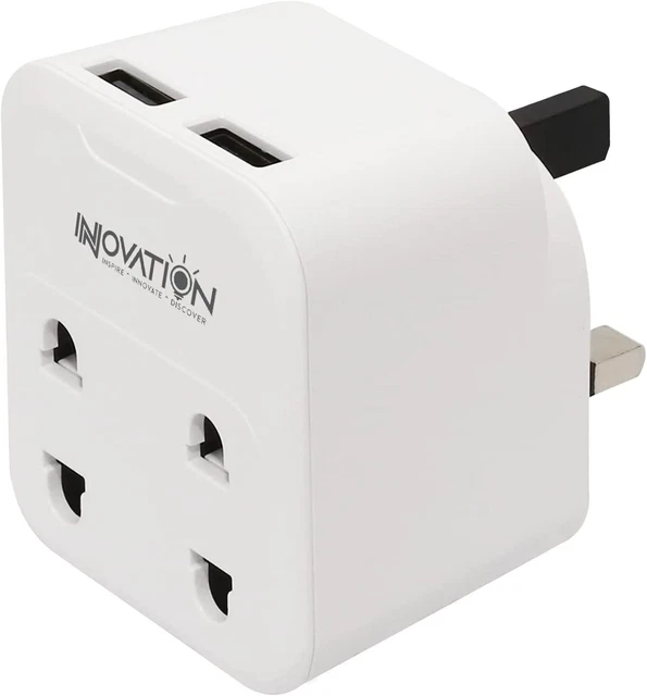 Adaptador de doble enchufe de afeitadora Reino Unido, enchufe adaptador de 2 pines a 3 pines Reino Unido, con 2 puertos USB,