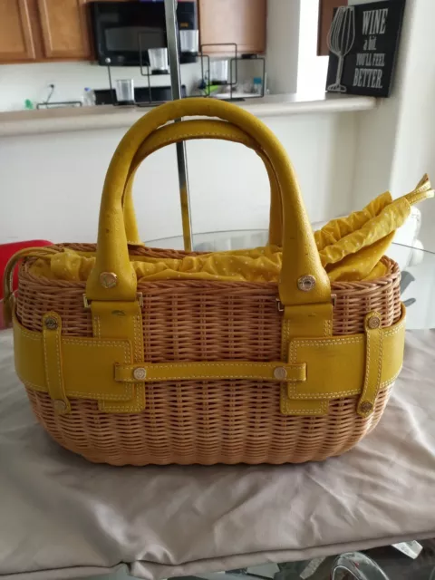 Samantha Thavasa Yellow Straw And Leather Tote, Handbag