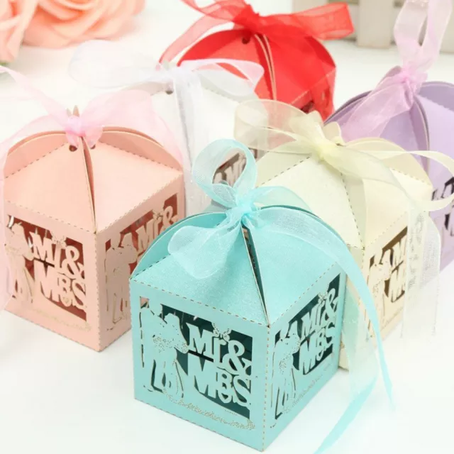 Luxury Wedding Mr & Mrs Favor Boxes Love Heart Sweet Candy Boxes Laser