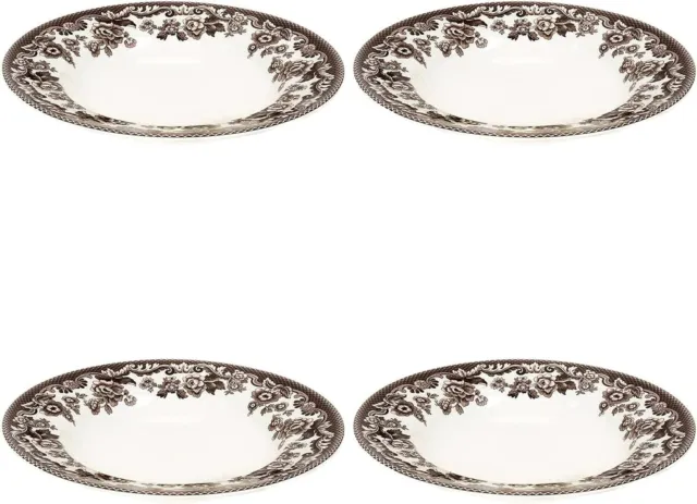 Spode Delamere Collection 9 Inch Round Soup Plates, Set of 4 - Brown/White