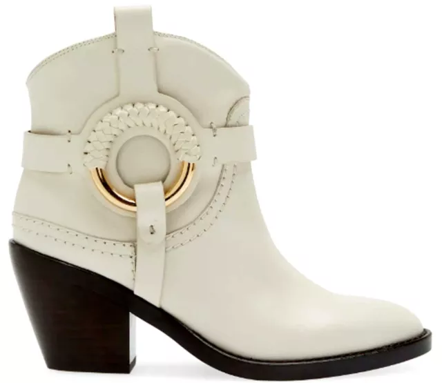 See By Chloe Boots HANA Western Ankle Booties Braided-Ring Cuban Heel 38- 7 $595