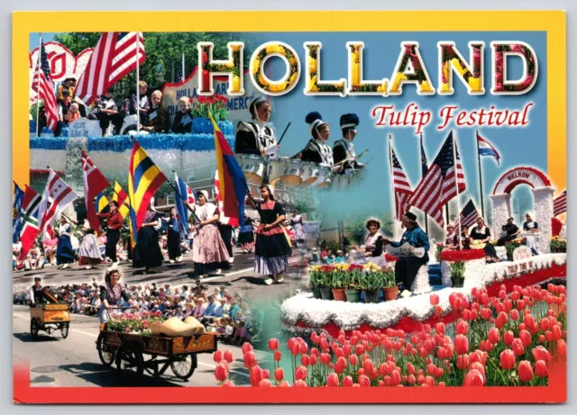 Postcard Holland Tulip Festival Holland Michigan Dutch Dancing Parade Floats