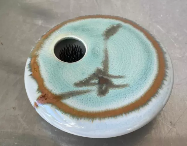Georgetown Pottery Round Ikebana Flower Vase, Blue Wave