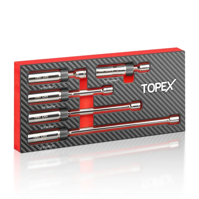 TOPEX 5-Piece Swivel Spark Plug Socket Set 3/8" Drive Magnetic Extra Long