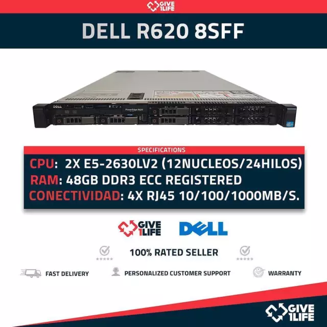 Serveur Rack DELL R620 8SFF 2x E5-2630Lv2 + 48GB RAM + H710 + 4xCADDY NNM48