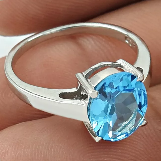 Natürlich Blauer Topas Rhodiniert Ringgröße 6.5 925 Silber für Damen N28