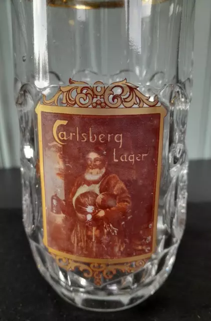 RARE Vintage Gold Rimmed Carlsberg Lager Glass Tankard Stein Beer Mug [r]