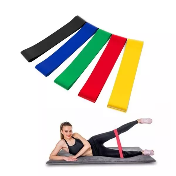 5 Fasce Elastiche In Latex Per Esercizi Fisici Joga Ginnastica Palestra 25x5 Cm