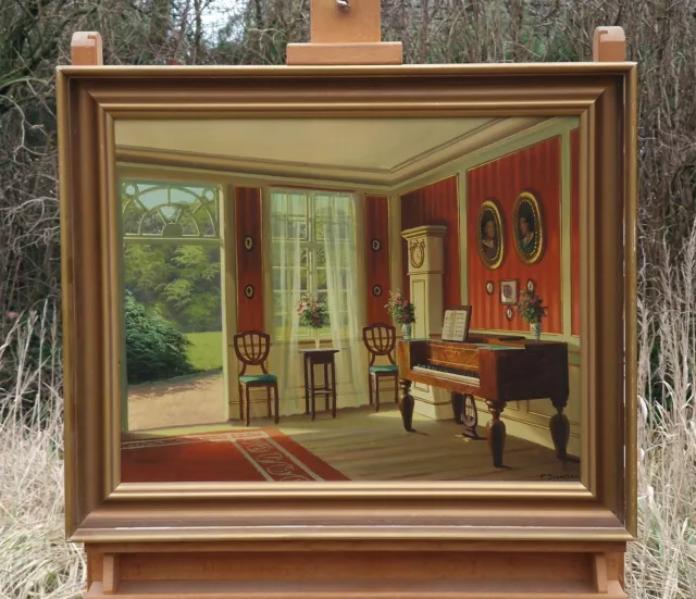 Antique Room Frederik Svendsen 1885-1975 Old Oil Painting On Canvas