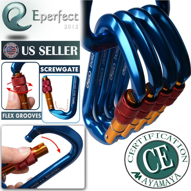 30KN Locking Carabiner – Aluminum D-Ring Screwgate, For Climbing, Caving, Rigging 4 thumbnail image