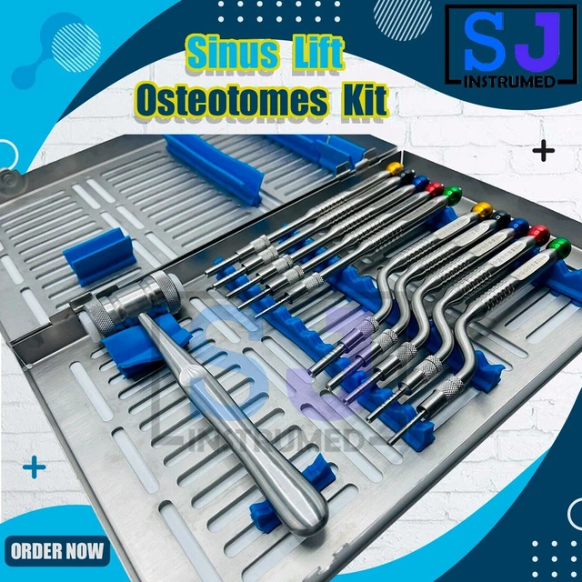 Dental Sinus Lift Osteotomes Kit Straight Off Set Mead Mallet with Cassette New