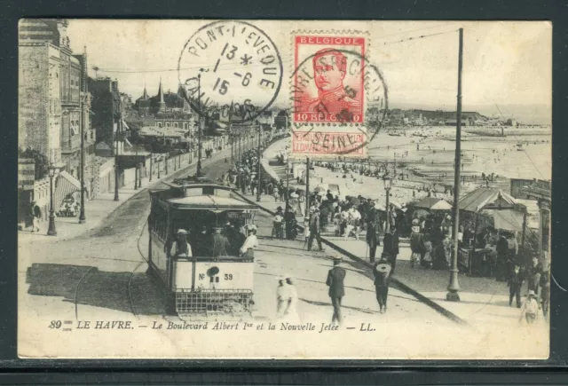 Belgique / France - Affranchissement du Havre sur carte postale en 1915- O 15