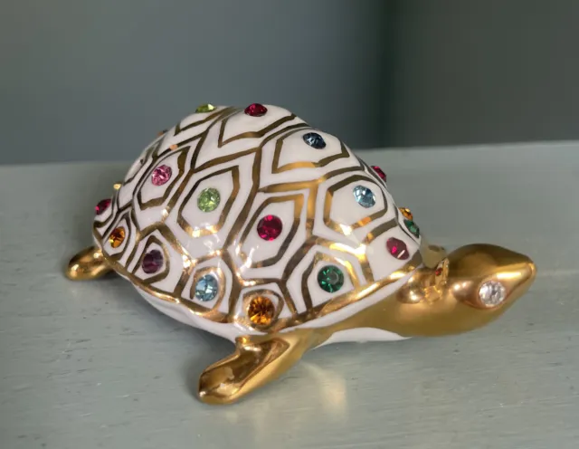 Capodimonte Turtle Figurine w/ Swarovski Crystals 4.25" Polaris Collection