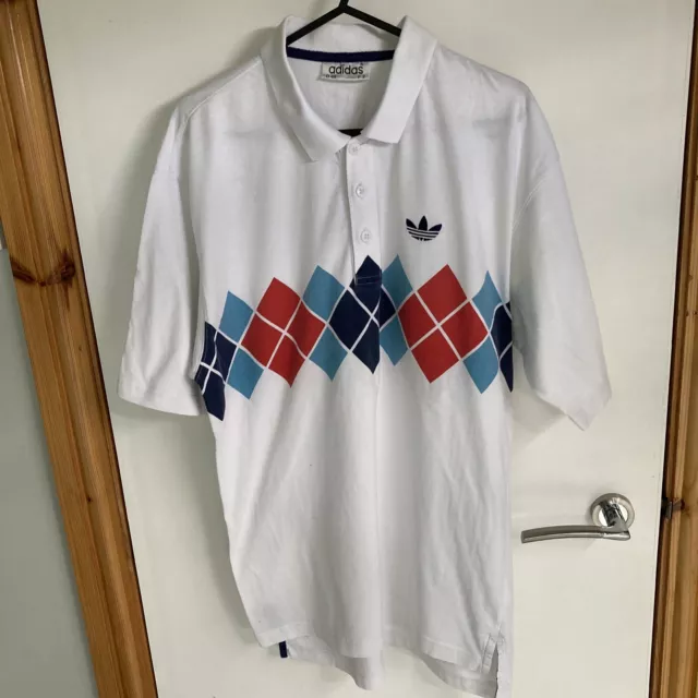 Polo da tennis vintage Adidas Ivan Lendl Edberg ARGYLE PTP 21"" diamanti M RARA OG