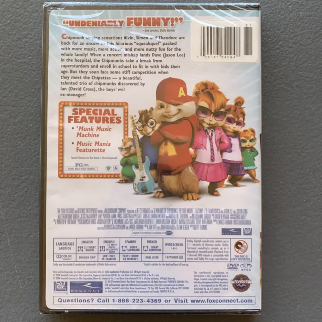 Alvin and the Chipmunks: The Squeakquel  DVD 2009 Widescreen New and Sealed 2