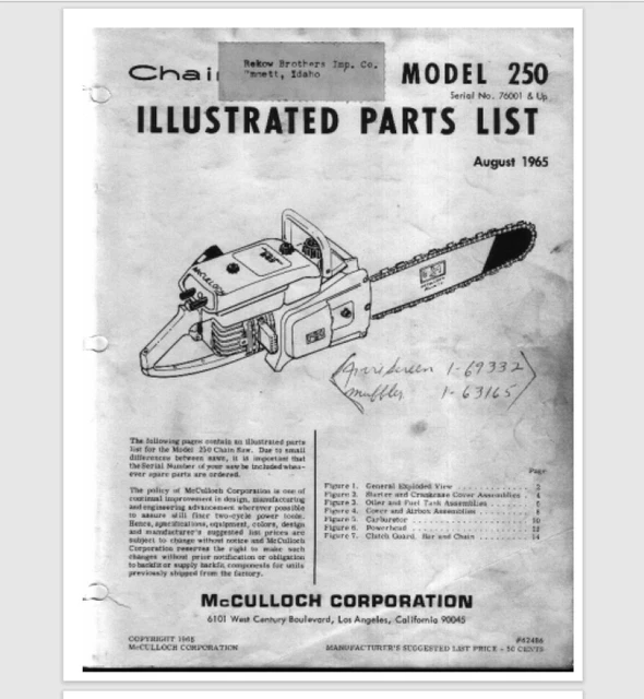 McCulloch Pro MAC 10-10 Illustrated Parts List Manual – 1977, 11 Pages
