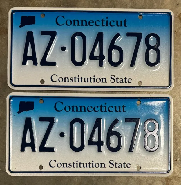 Connecticut License Plate PAIR Tag Blue Fade CT  - AZ 04678