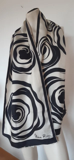 Foulard Carré Vintage Nina Ricci - Soie 100% - 80x80 Cm - Marron - Occasion Très Bon État